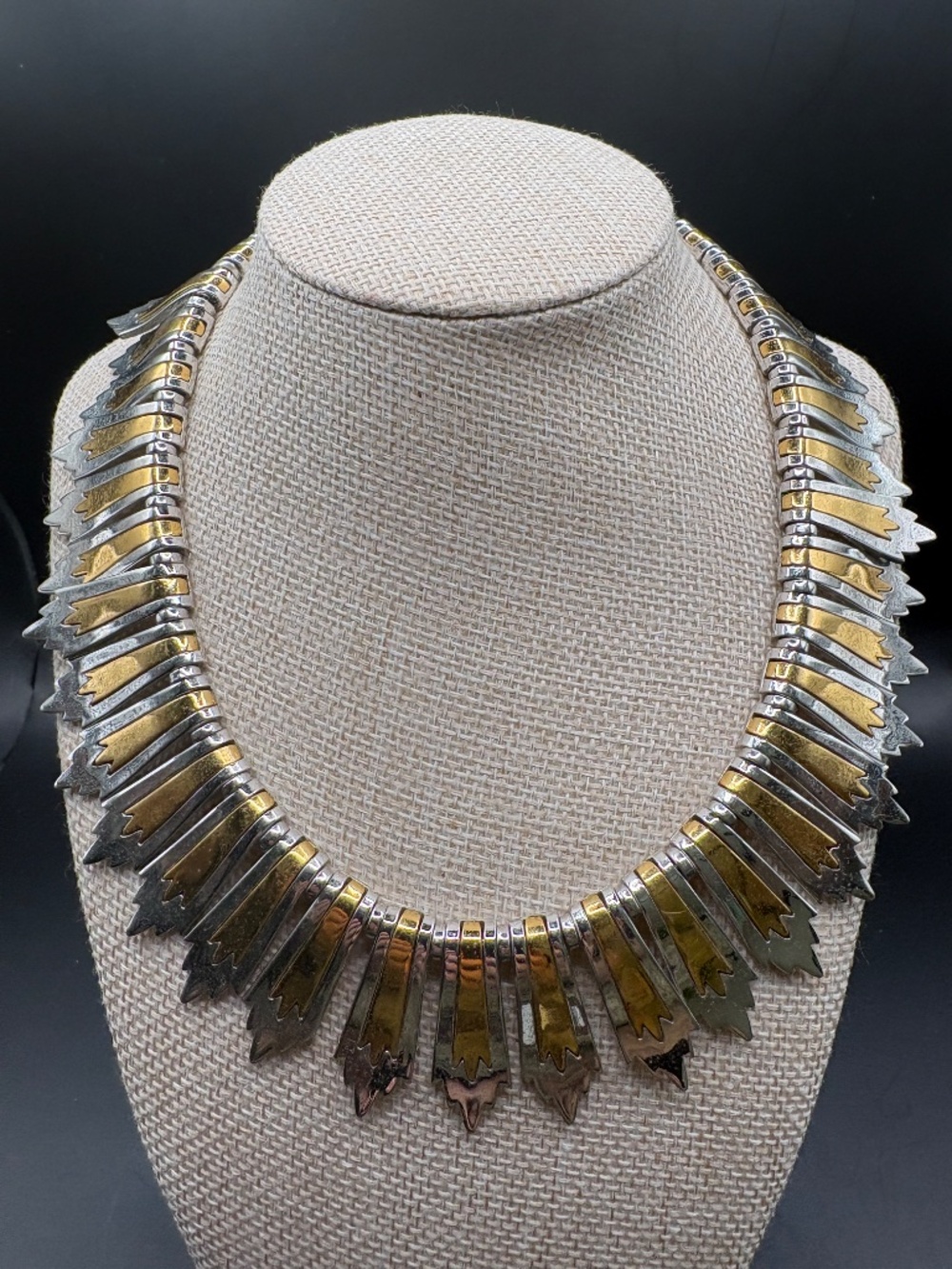 1970s Monet Egyptian Revival Gold Silver Tone Collar Bib Necklace Vintage